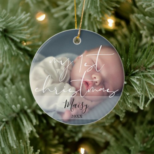 My First Christmas 2 Baby Photo Ceramic Ornament