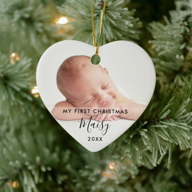 My First Christmas 2 Baby Photo Elegant Ceramic Ornament (Tree)