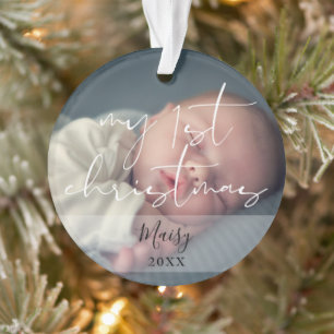 My First Christmas 2 Photo Elegant Script Ornament