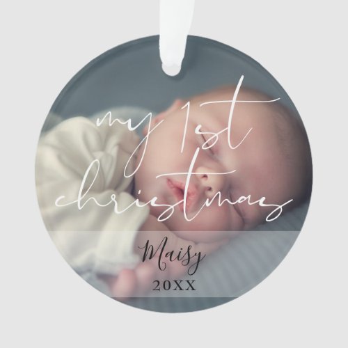 My First Christmas 2 Photo Elegant Script Ornament