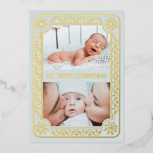  My First Christmas 2 Photo Keepsake Gold Foil Holiday Card