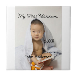 My first Christmas add baby name date year photo s Ceramic Tile