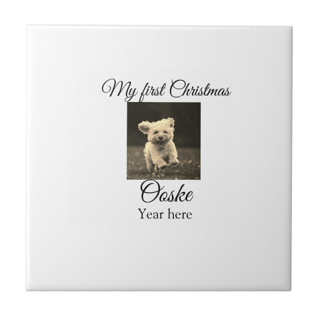 My first Christmas add pet name date year photo  Ceramic Tile (Front)