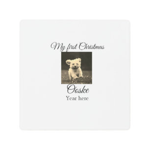 My first Christmas add pet name date year photo  Metal Print