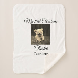 My first Christmas add pet name date year photo Sherpa Blanket