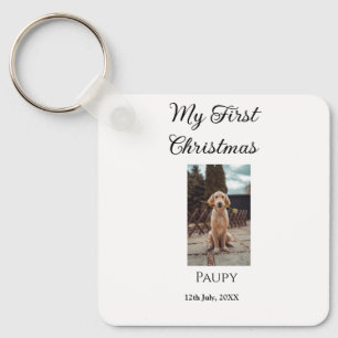My first Christmas add pet name dog cat year photo Keychain