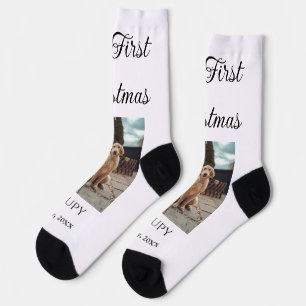 My first Christmas add pet name dog cat year photo Socks
