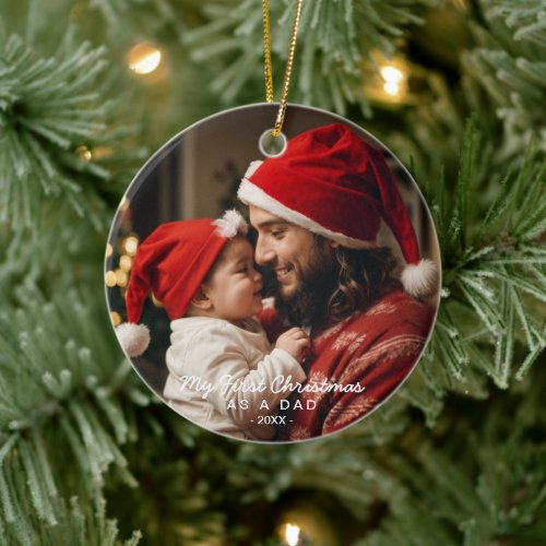 My First Christmas as a Dad Family Photo Ceramic Ornament