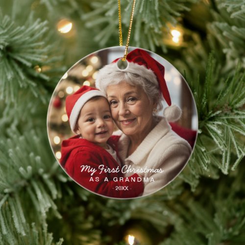 My First Christmas As A Grandma Family Photo Ceramic Ornament