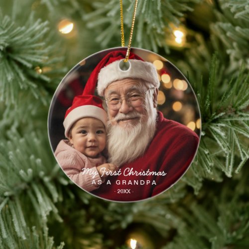 My First Christmas As A Grandpa Family Photo Ceramic Ornament
