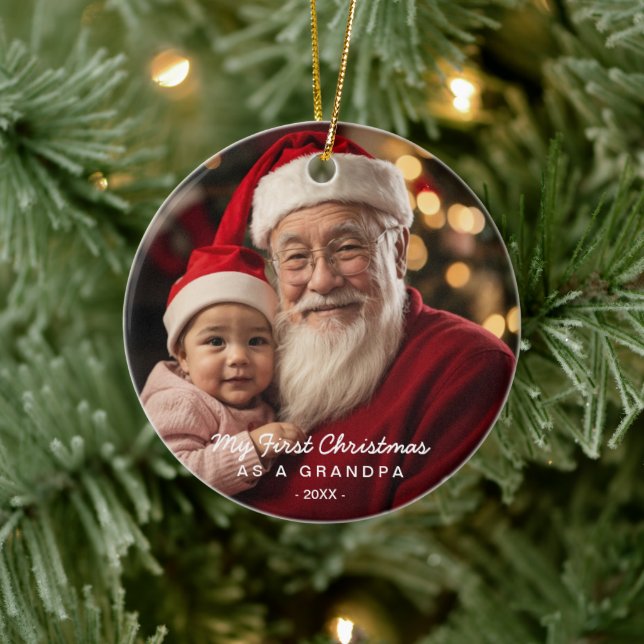 My First Christmas As A Grandpa Family Photo Ceramic Ornament (Tree)