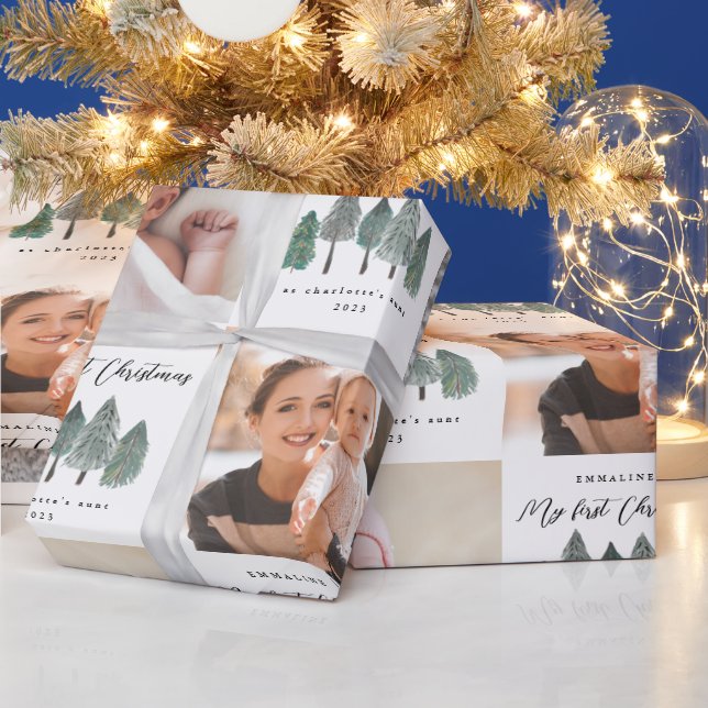 My First Christmas as Aunt Photo Collage Trees Wrapping Paper (Holidays)