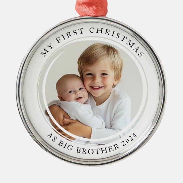 My first Christmas As Big Brother Custom Photo Metal Ornament (Front)