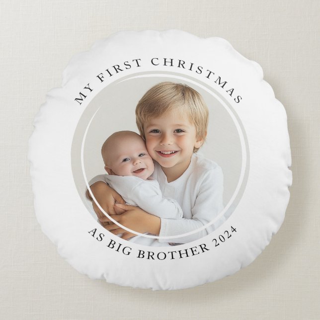 My first Christmas As Big Brother Custom Photo Round Pillow (Front)