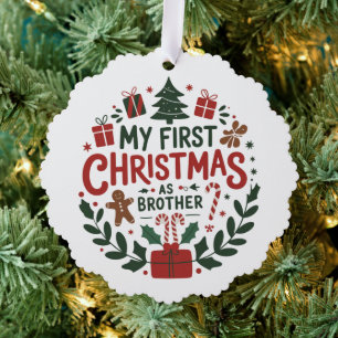 My First Christmas As Brother Family Matching  Ornament Card