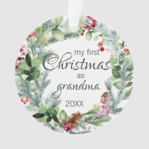 My First Christmas as Grandma Evergreen Wreath Ornament