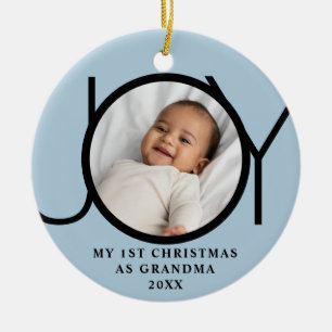 My First Christmas As Grandma Joy Photo Blue Ceramic Ornament