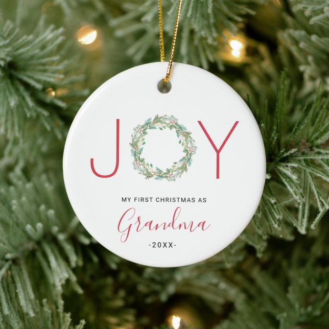 My First Christmas as Grandma Joy Wreath Ceramic Ornament (Tree)