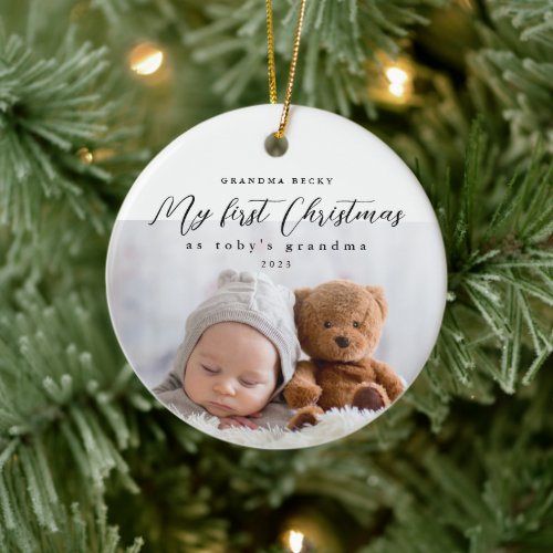 My First Christmas as Grandma Photo and Year Ceramic Ornament