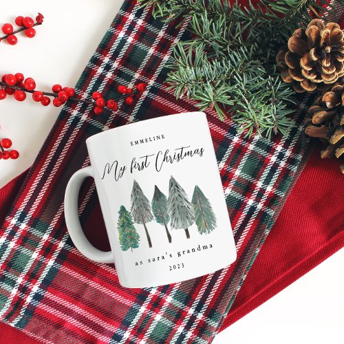 My First Christmas as Grandma Photo Pine Trees Coffee Mug