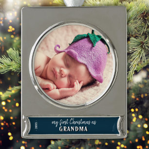 My First Christmas as Grandma Photo Silver Plated Banner Ornament