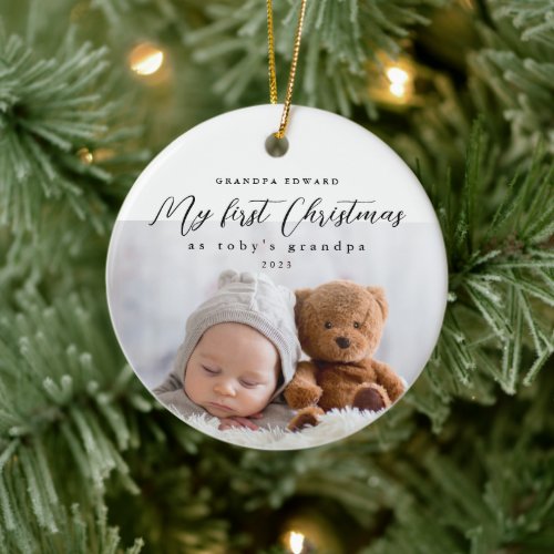 My First Christmas as Grandpa Photo and Year Ceramic Ornament