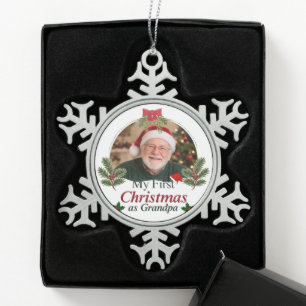 My First Christmas as Grandpa Photo Keepsake Snowflake Pewter Christmas Ornament