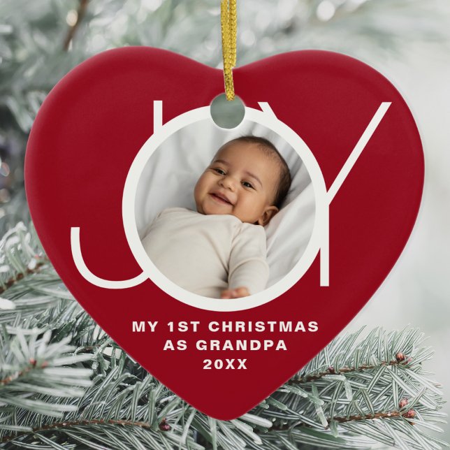 My First Christmas As Grandpa Photo Red Ceramic Ornament (Creator Uploaded)
