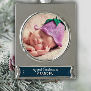 My First Christmas as Grandpa Photo Silver Plated Banner Ornament