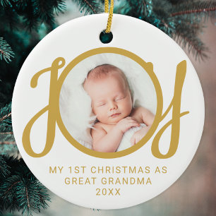 My First Christmas As Great Grandma Photo Gold Ceramic Ornament
