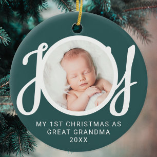 My First Christmas As Great Grandma Photo Green Ceramic Ornament