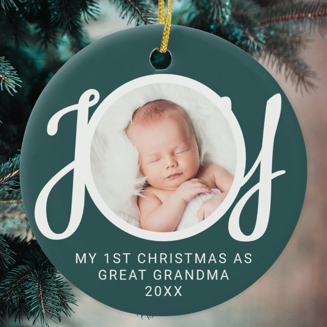 My First Christmas As Great Grandma Photo Green Ceramic Ornament (Creator Uploaded)