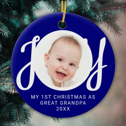 My First Christmas As Great Grandpa Photo Blue Ceramic Ornament