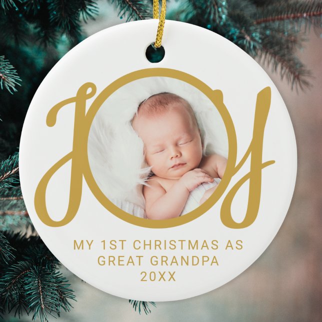 My First Christmas As Great Grandpa Photo Gold  Ceramic Ornament (Creator Uploaded)