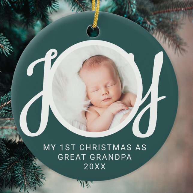 My First Christmas As Great Grandpa Photo Green Ceramic Ornament (Creator Uploaded)