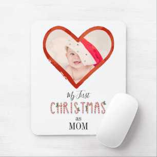 My First Christmas As Mom Love Heart Baby Photo Mouse Pad