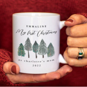 My First Christmas as Mom Photo Pine Trees Coffee Mug