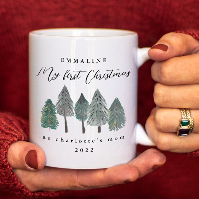 My First Christmas as Mom Photo Pine Trees Coffee Mug (Creator Uploaded)