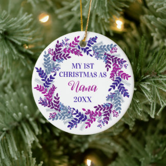 My First Christmas as Nana Year Purple Wreath Ceramic Ornament