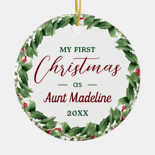 MY First Christmas Aunt Auntie Photo  Script   Ceramic Ornament