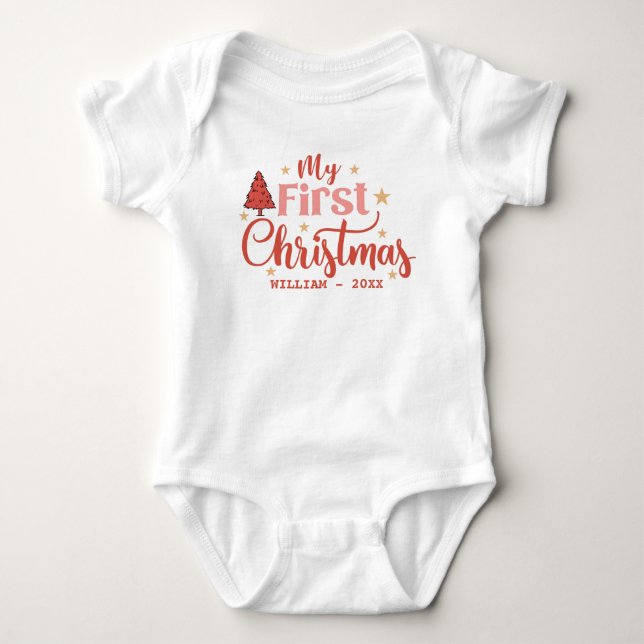 My first Christmas Baby 1st Xmas custom name  Baby Bodysuit (Front)