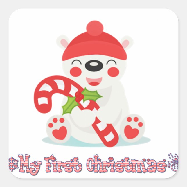My First Christmas Baby Bear Square Sticker (Front)