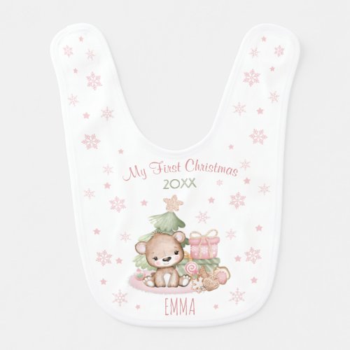 My First Christmas Baby Bib Pink