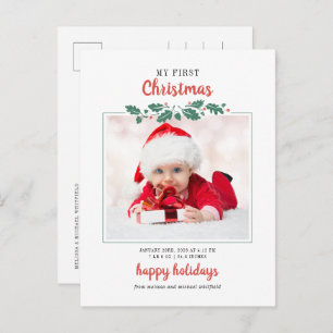 My First Christmas Baby Birth Photo Greetings Invitation Postcard