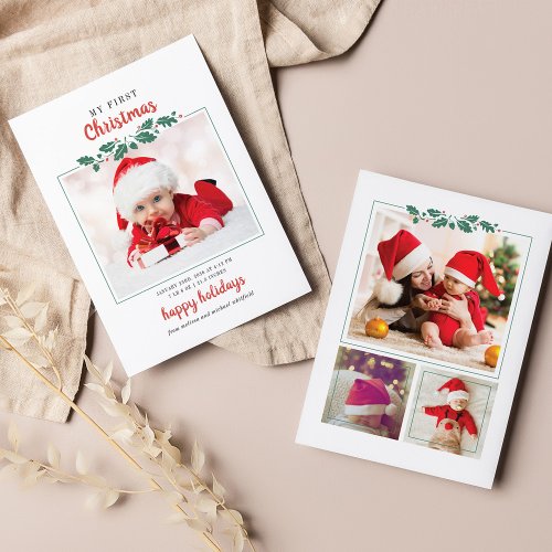 My First Christmas Baby Birth Photo Holiday Card