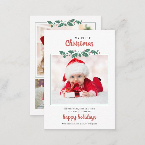 My First Christmas Baby Birth Photo Holiday Note Card