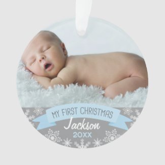 My First Christmas | Baby Boy Blue Photo Ornament