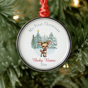 My First Christmas Baby Deer Custom Name Keepsake Metal Ornament