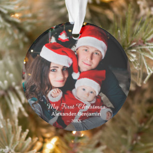 My First Christmas Baby Family Photo Custom Ornament