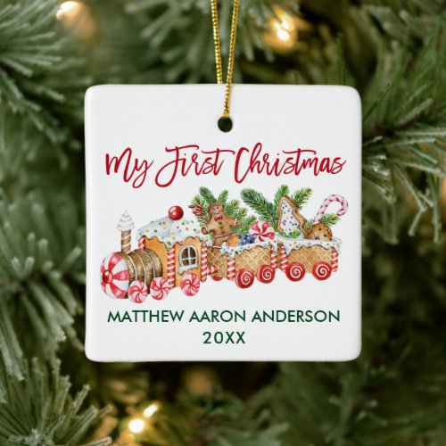 My First Christmas Baby Gingerbread Train Ceramic Ornament
